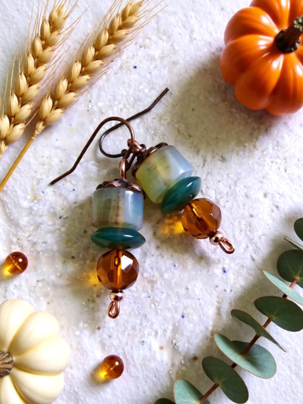 NEW! Handmade Short Stack Beaded Dangle Earrings - Fall ForestCore Bohemian